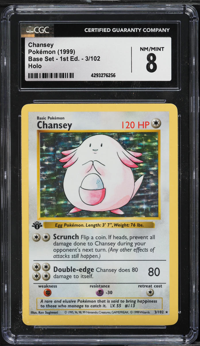 1999 Pokemon Base Set Shadowless 1st Edition Holo Chansey #3 CGC 8 NM-MT