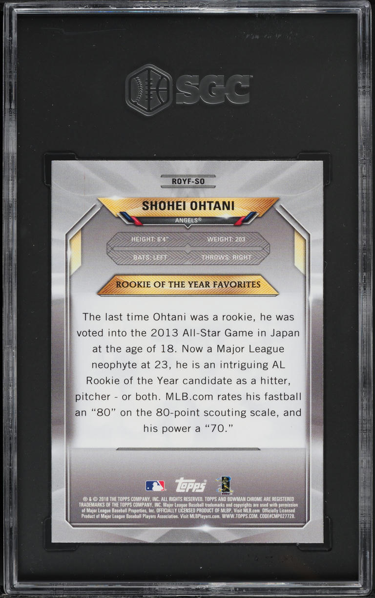 2018 Bowman Chrome Mega Box Roy Favorites Shohei Ohtani ROOKIE #ROYF-SO SGC 9.5