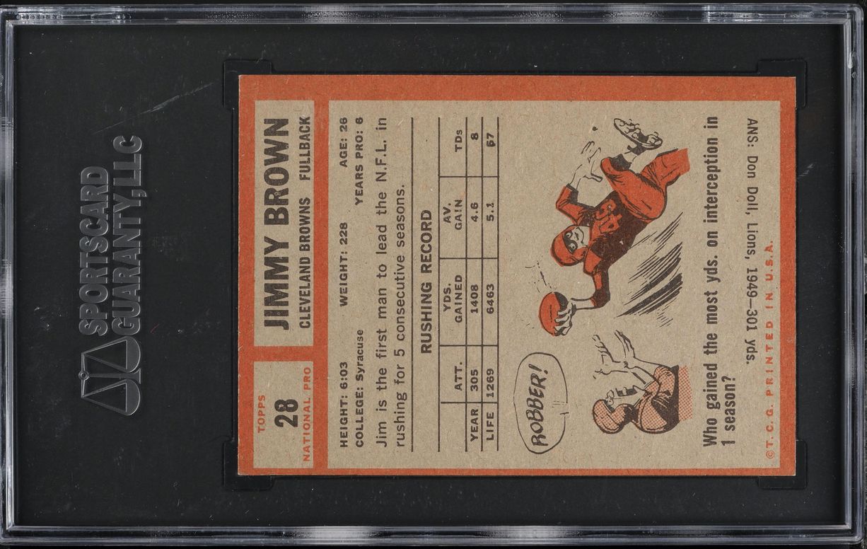 1962 Topps Football Jim Brown #28 SGC 5 EX