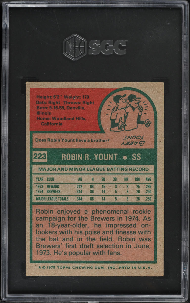 1975 Topps Robin Yount ROOKIE #223 SGC 6 EXMT