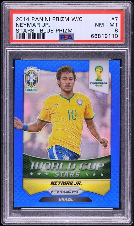 2014 Panini Prizm World Cup Stars Blue Neymar Jr. /199 #7 PSA 8 NM