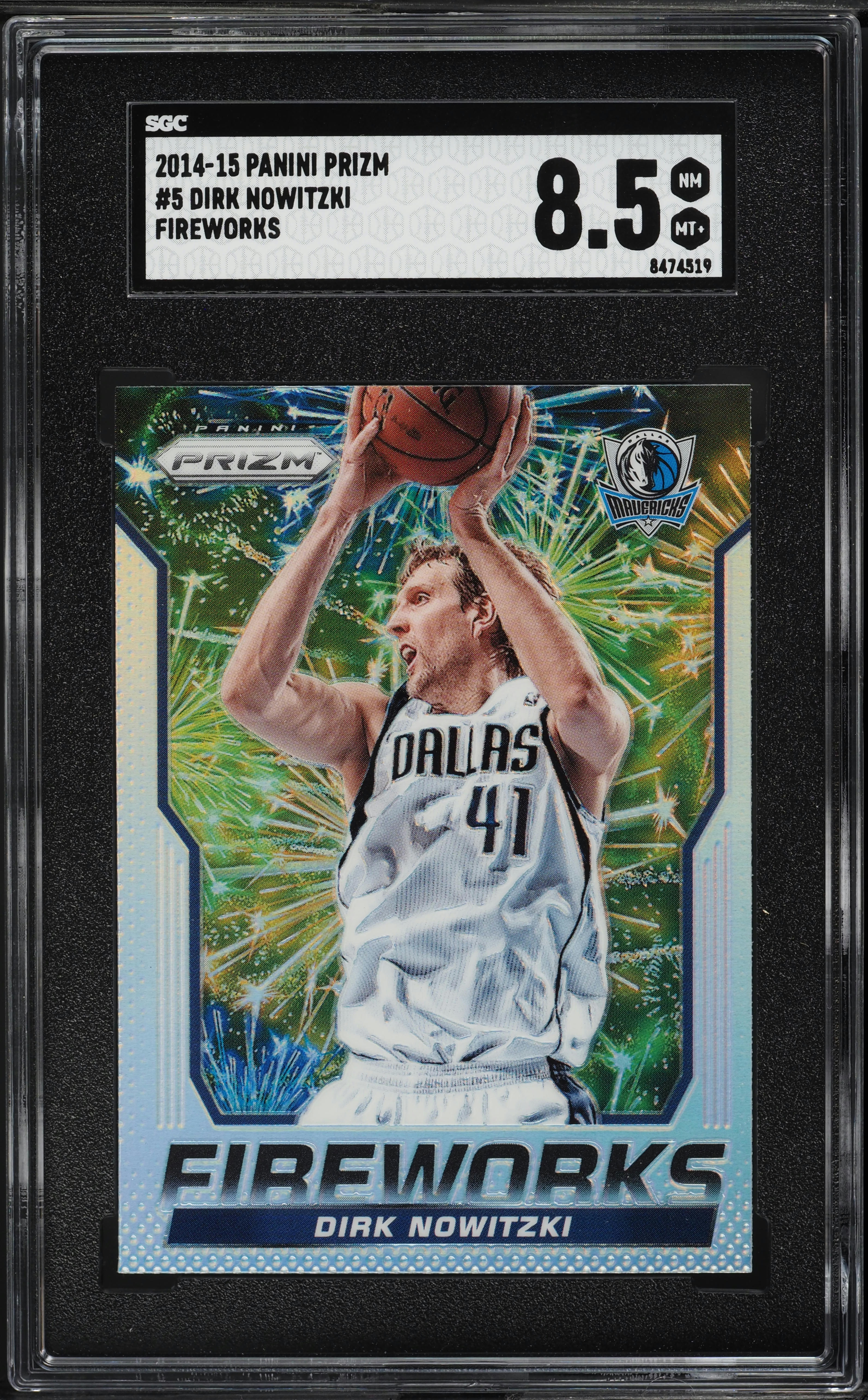 2014 Panini Prizm Fireworks Dirk Nowitzki #5 SGC 8.5 NM-MT+ on 