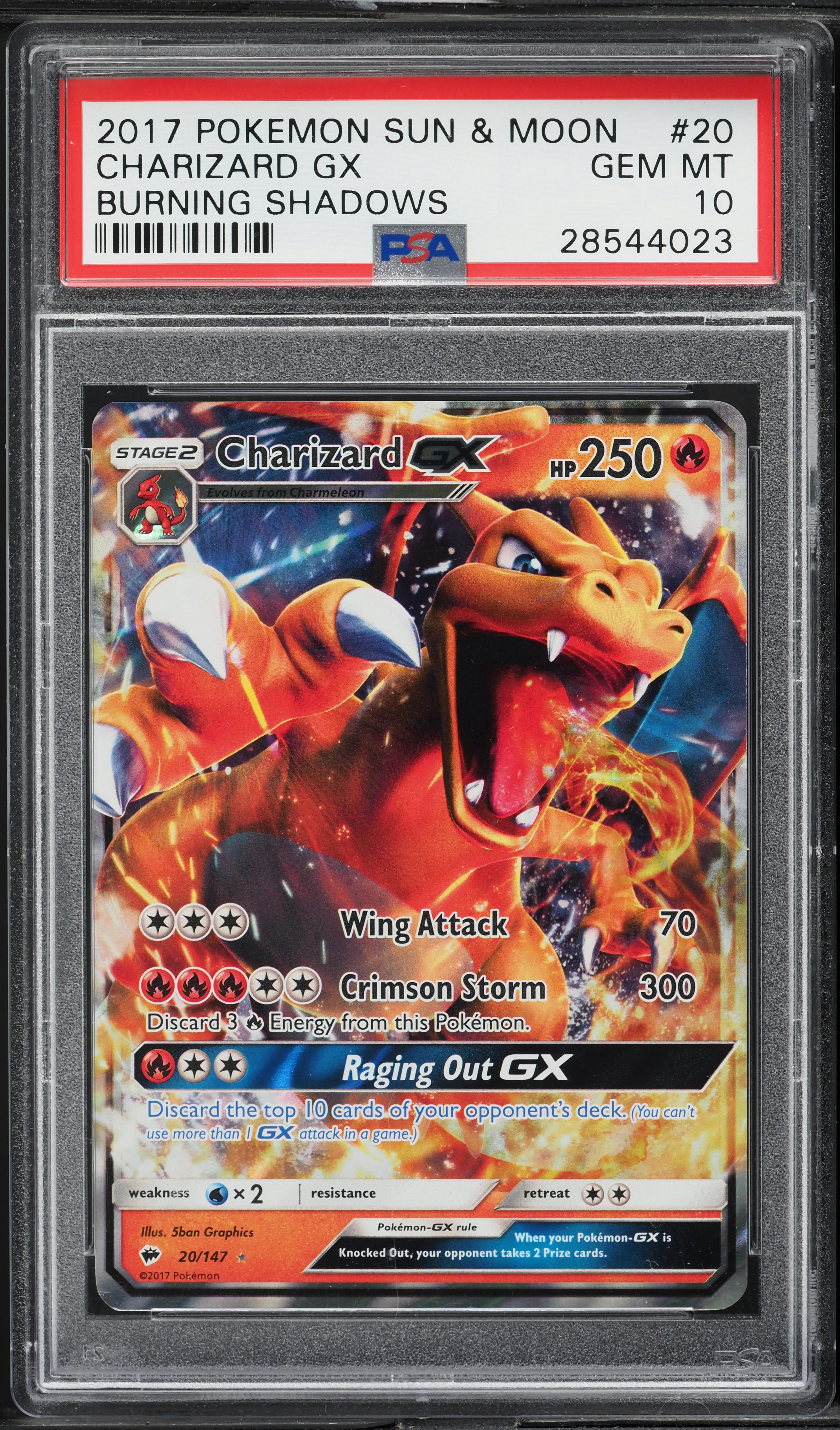2017 Pokemon Sun & Moon Burning Shadows Charizard GX #20 PSA 10