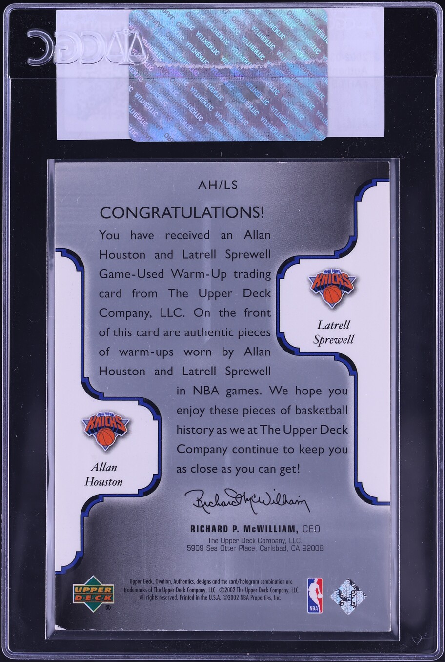 2002 Upper Deck Ovation Authentics Allan Houston Latrell Sprewell