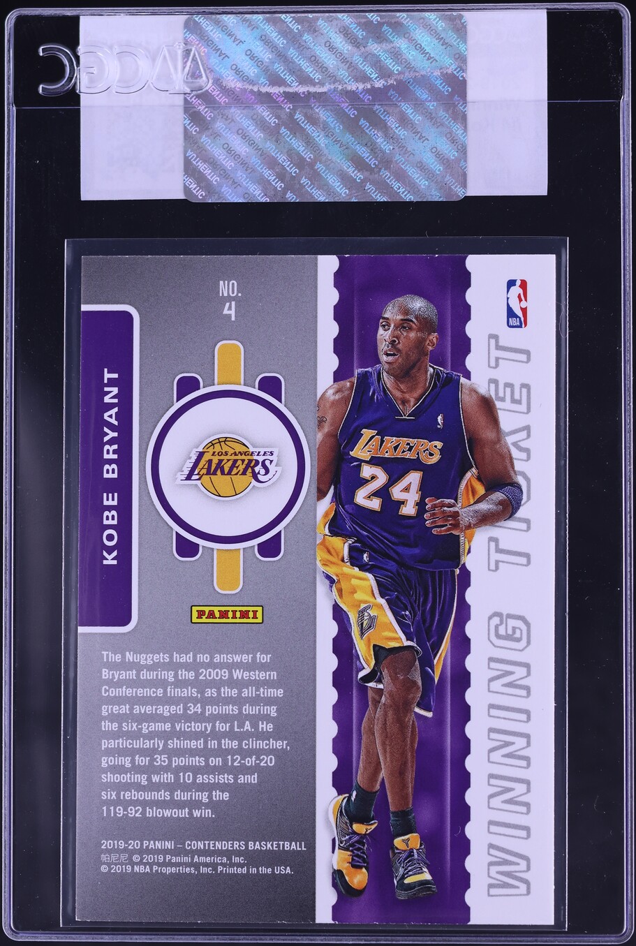 2019 Panini Contenders Winning Ticket Kobe Bryant #4 CGC AUTH