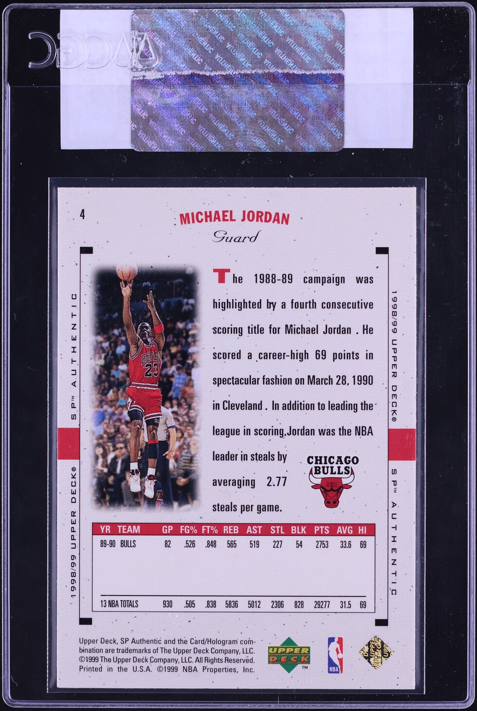 1998 SP Authentic Michael Jordan #4 CGC AUTH