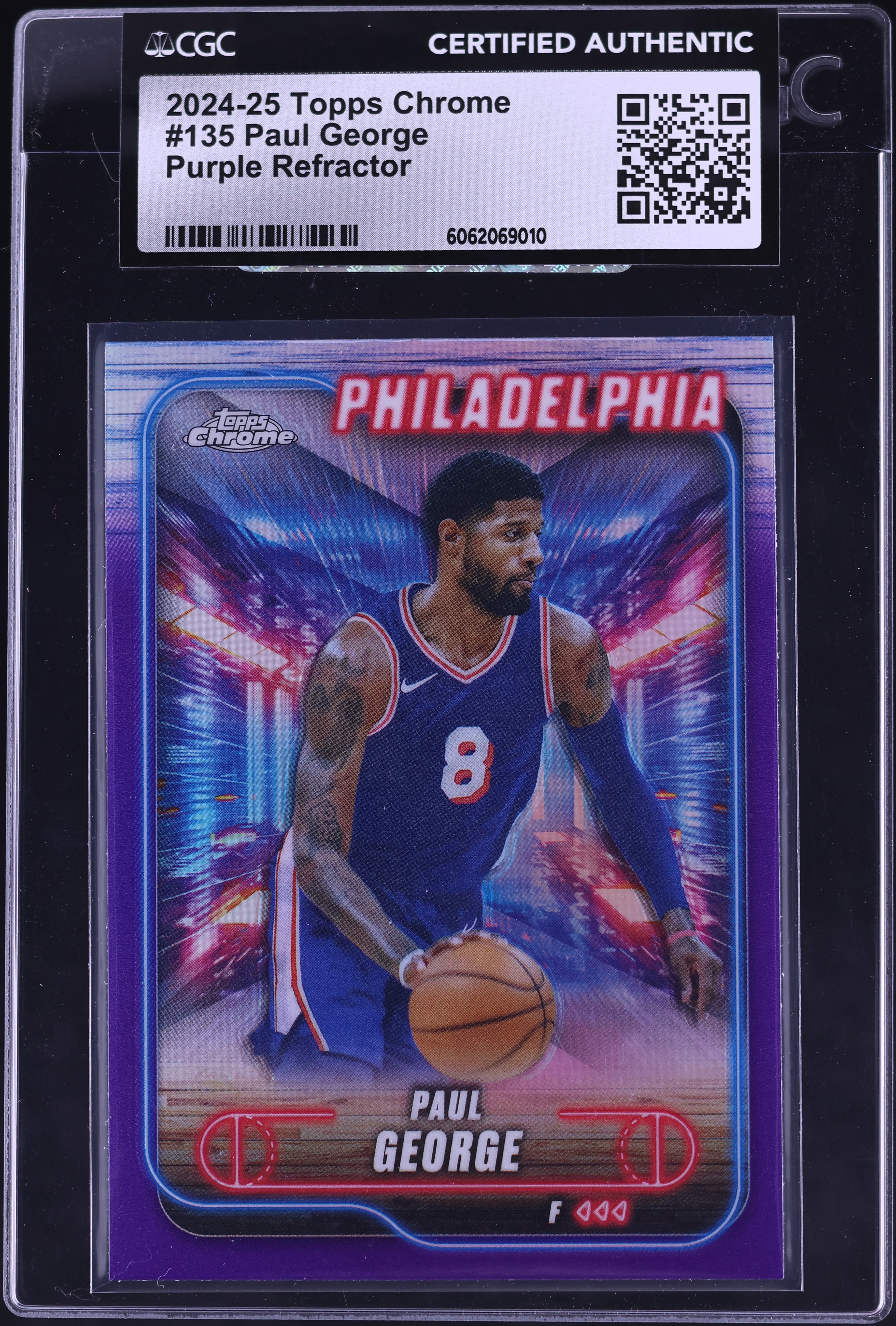 2024 Topps Chrome Purple Refractor Paul George #135 CGC AUTH on