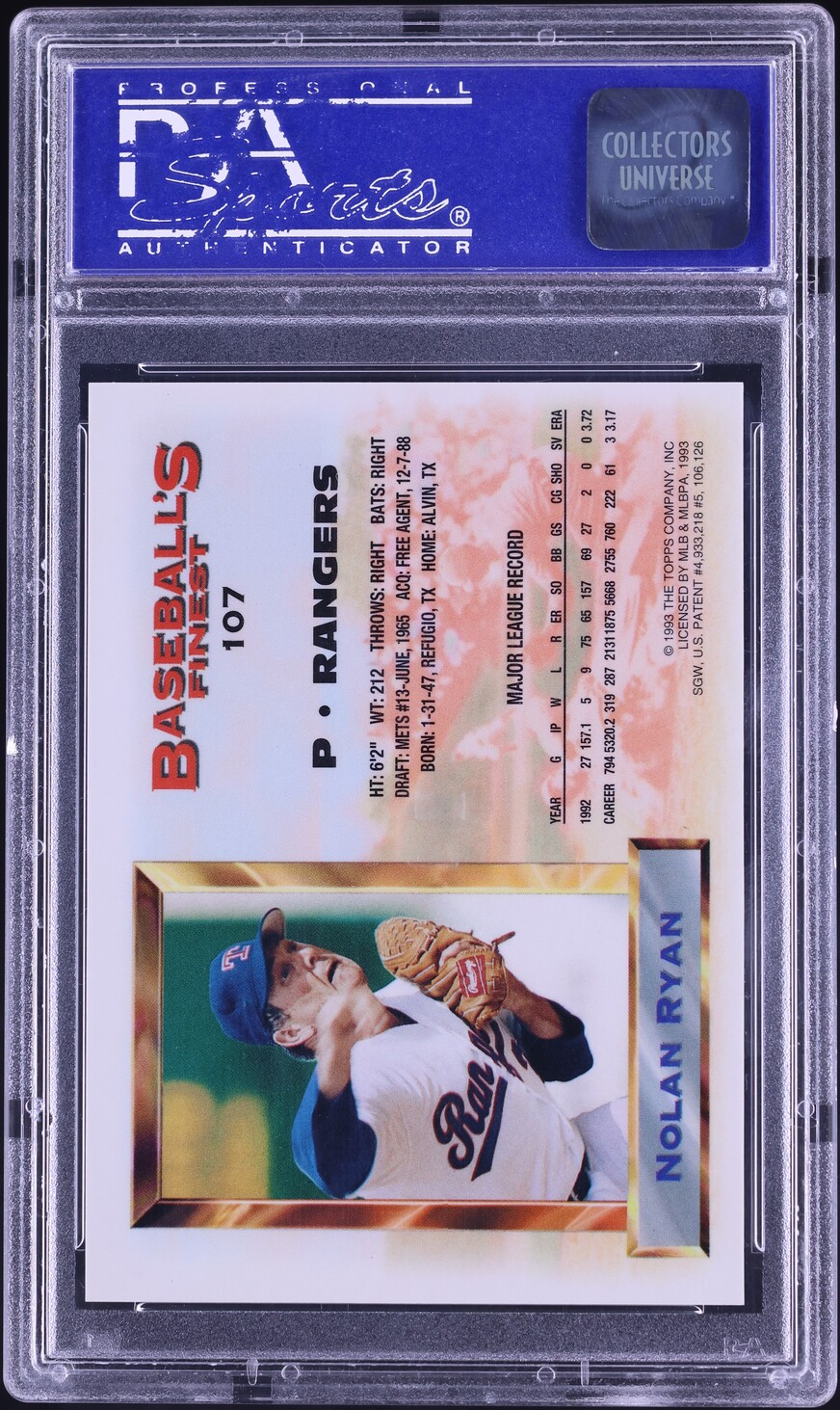 1993 Finest Refractor Nolan Ryan #107 PSA 8 NM-MT
