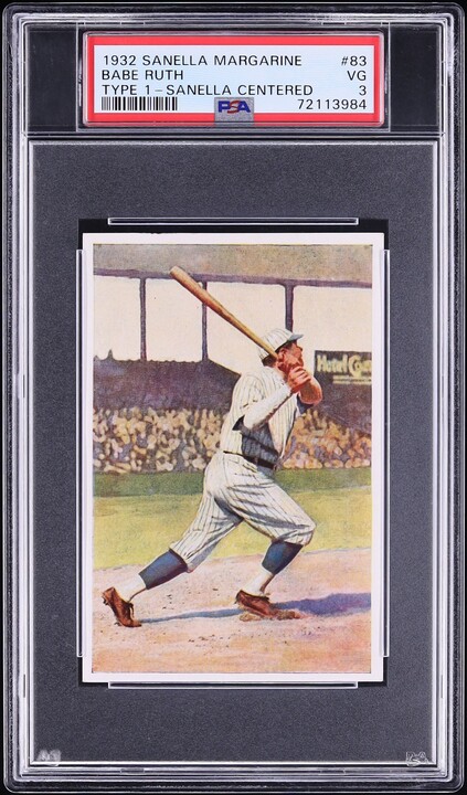 1932 Sanella Margarine Type 1 Babe Ruth #83 PSA 3 VG