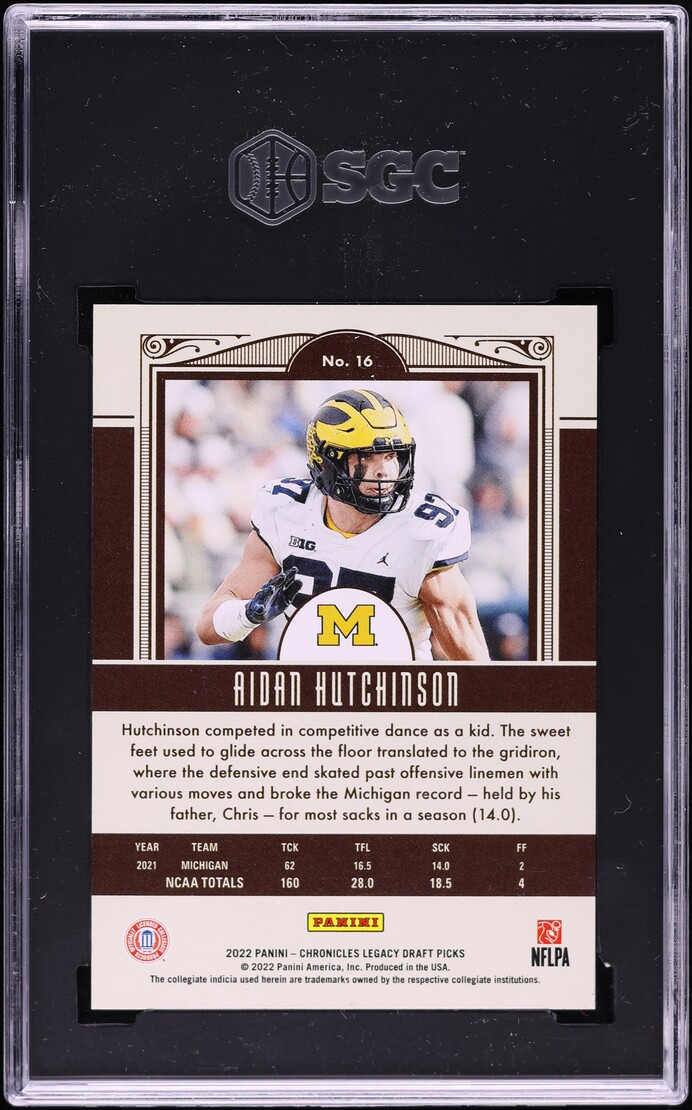 2022 Panini Chronicles Draft Picks Legacy Aidan Hutchinson ROOKIE #16 SGC 10 GEM