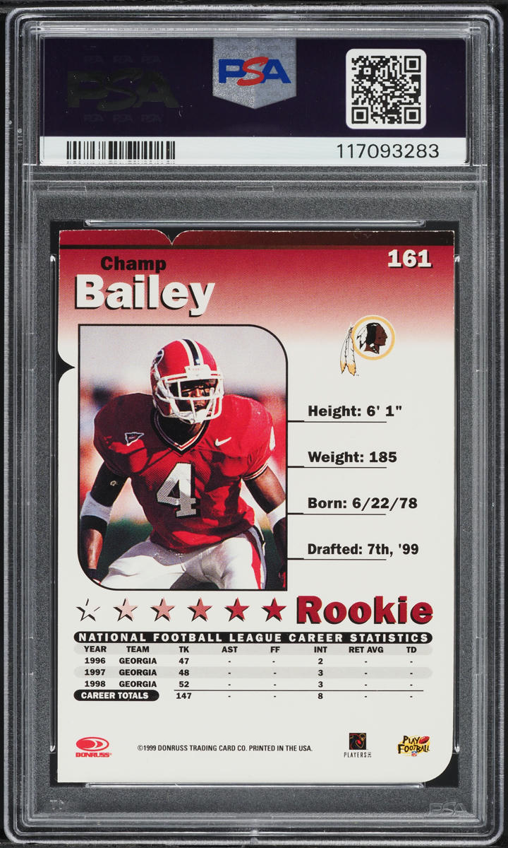 1999 Donruss Elite Status Champ Bailey ROOKIE /4 #161 PSA 6 EXMT