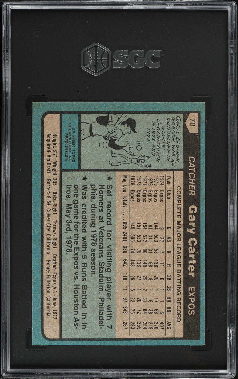 1980 Topps Gary Carter #70 SGC 8.5 NM-MT+