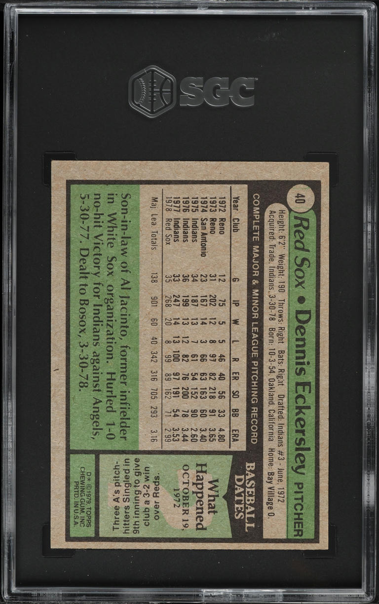 1979 Topps Dennis Eckersley #40 SGC 5 EX