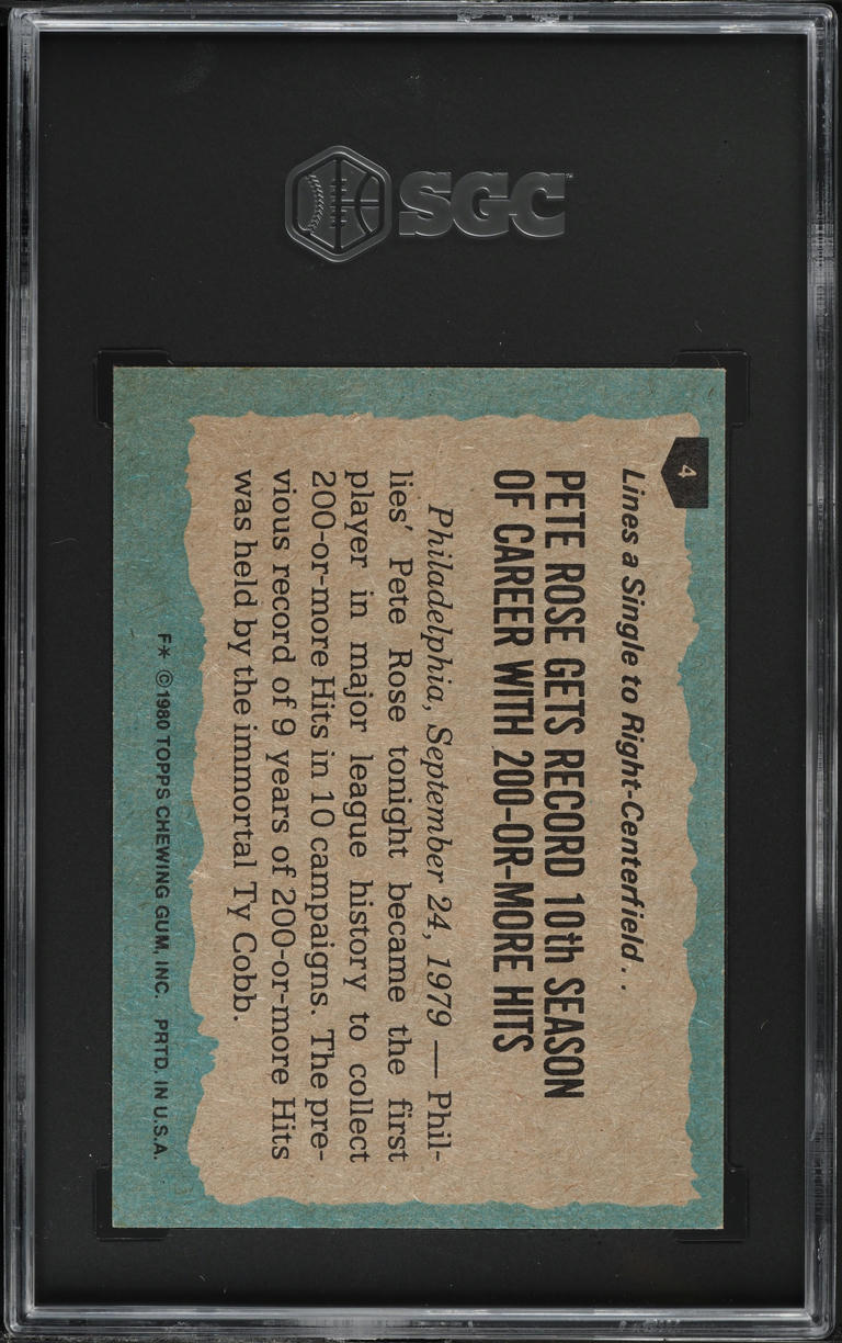 1980 Topps Highlights Pete Rose #4 SGC 7 NRMT