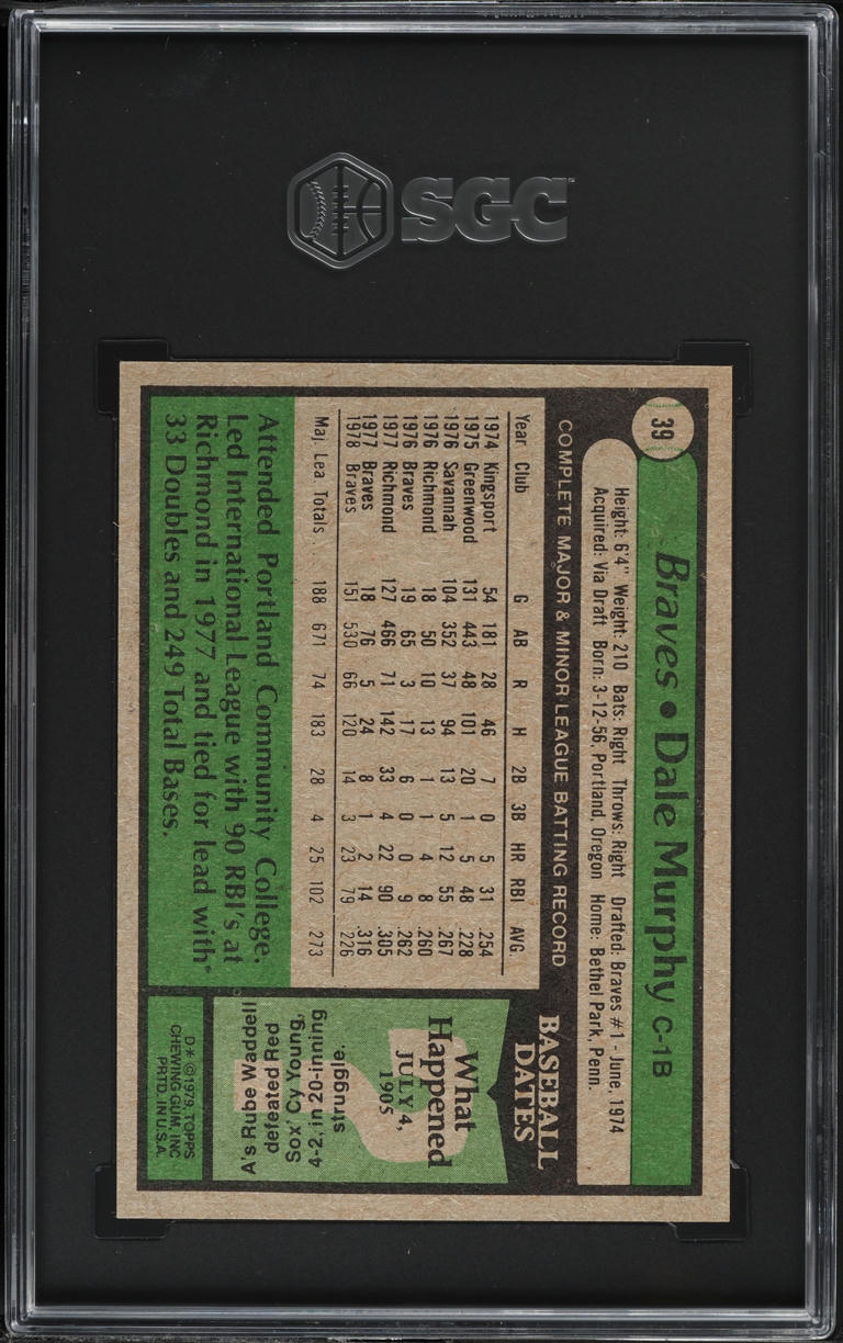 1979 Topps Dale Murphy #39 SGC 7 NRMT