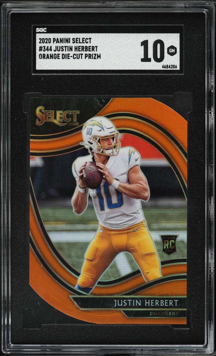 2020 Select Field Level Orange Prizm Die-Cut Justin Herbert ROOKIE #344 SGC 10