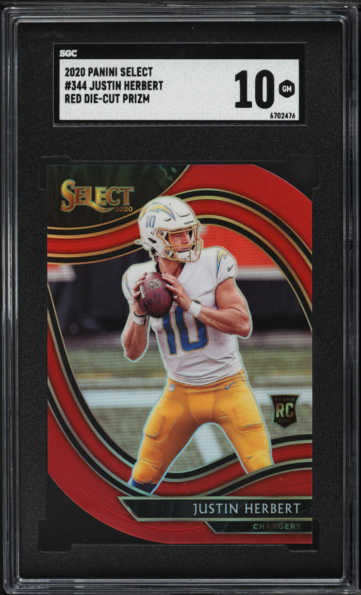 2020 Select Field Level Red Prizm Die-Cut Justin Herbert #344 SGC 10 GEM MINT