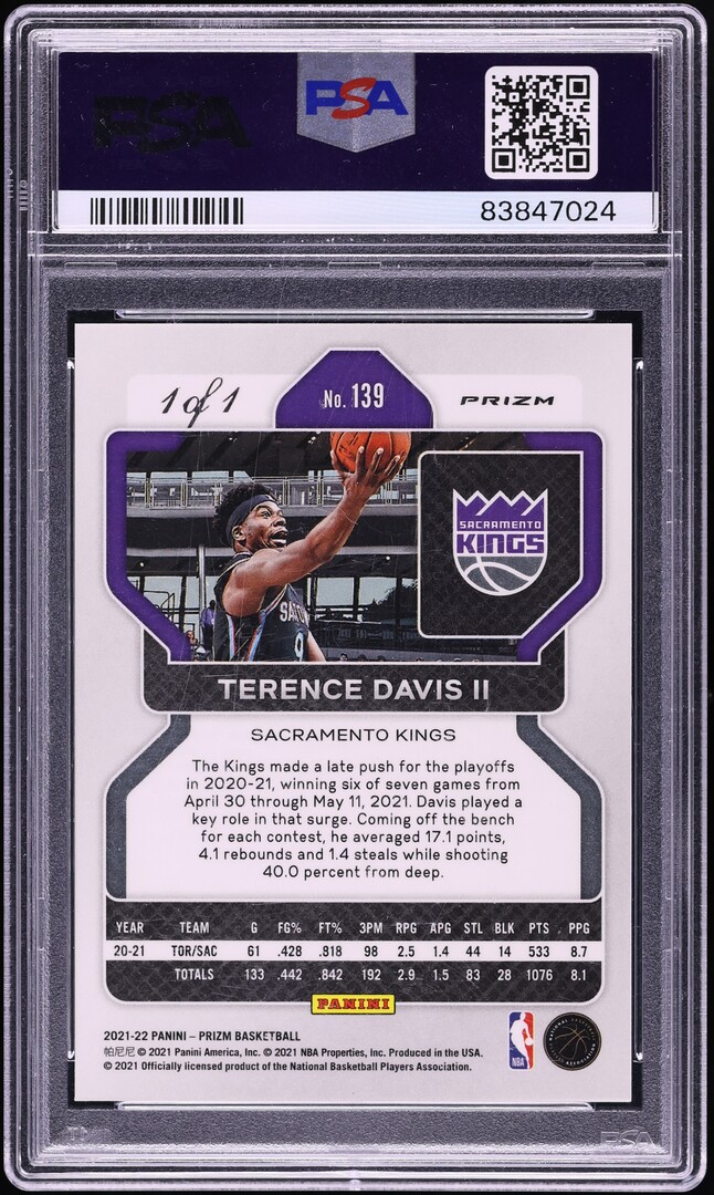 2021 Panini Prizm Nebula Choice Terence Davis II 1/1 #139 PSA 9 MINT