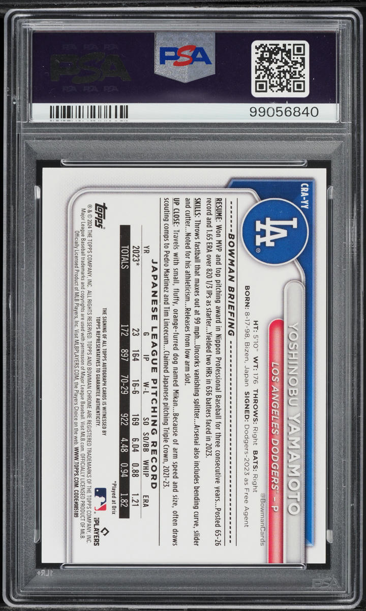 2024 Bowman Chrome Green Ref Yoshinobu Yamamoto ROOKIE AUTO /99 #CRA-YY PSA 9