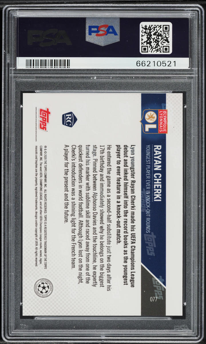 Carte Topps NOW Rayan Cherki UCL PSA 10 - Rookie Rare, Lyon, Manchester City (2019)