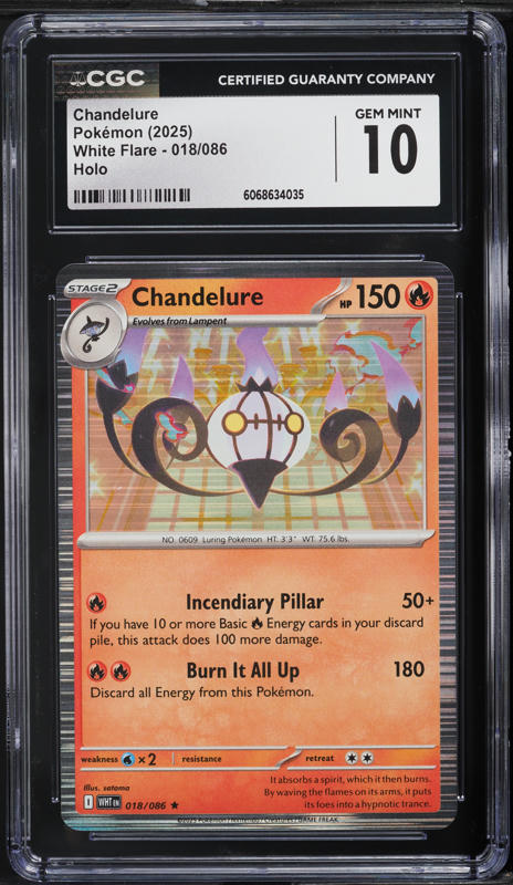 2025 Pokemon Scarlet & Violet White Flare Holo Chandelure #18 CGC 10 GEM MINT