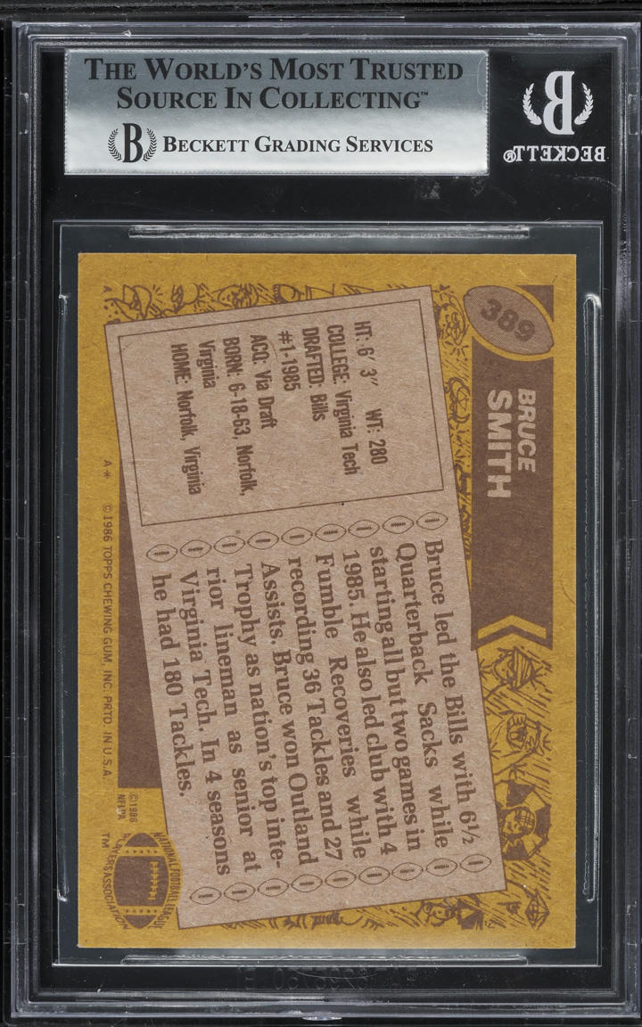 1986 Topps Football Bruce Smith ROOKIE #389 BGS 8 NM-MT