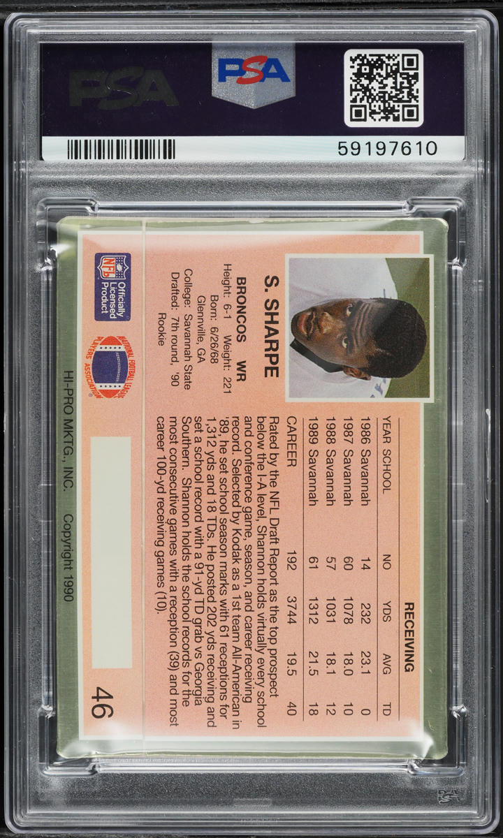 1990 Action Packed Update Shannon Sharpe ROOKIE #46 PSA 8 NM-MT