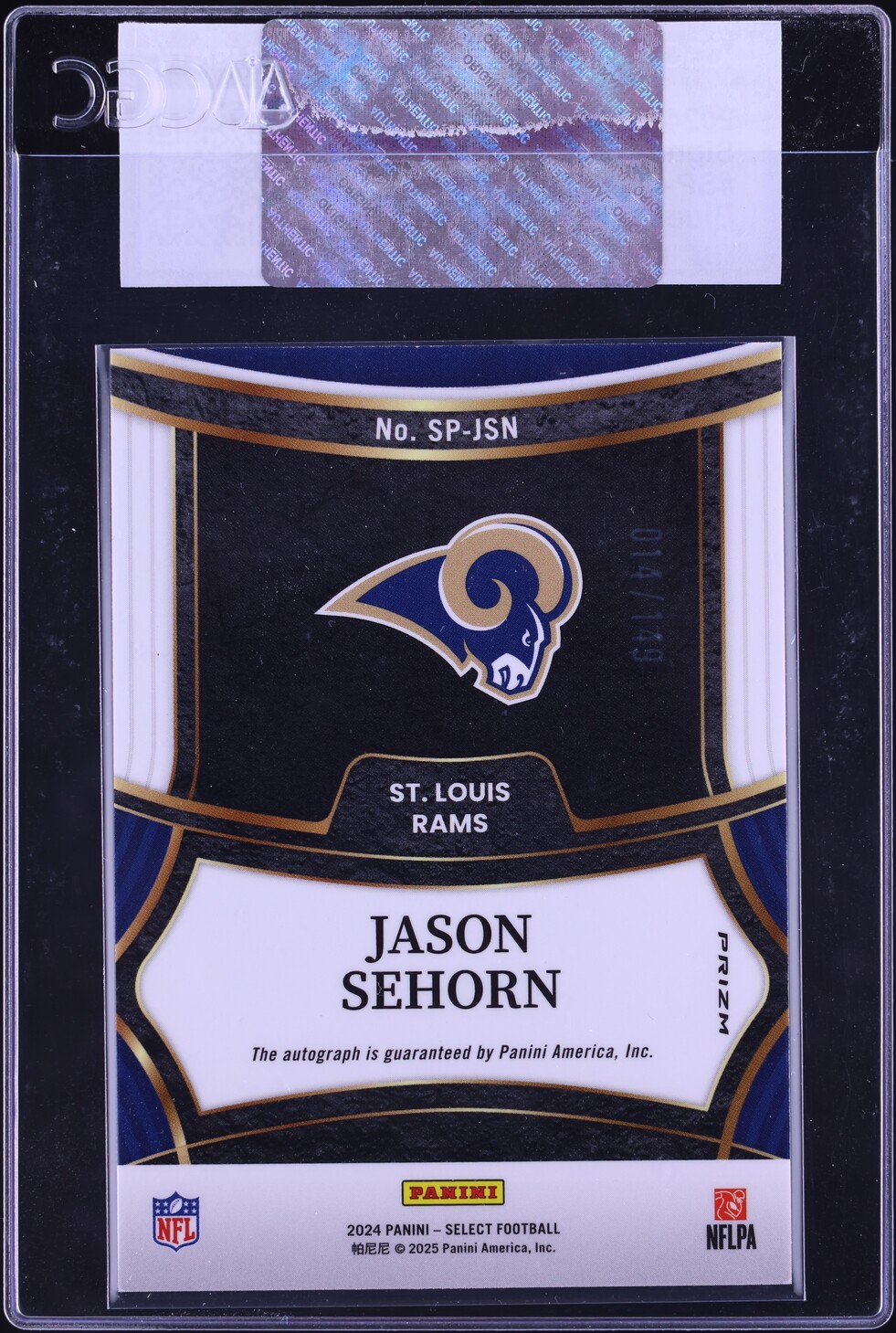 2024 Select Blue Prizm Jason Sehorn AUTO /149 #SP-JSN CGC AUTH on