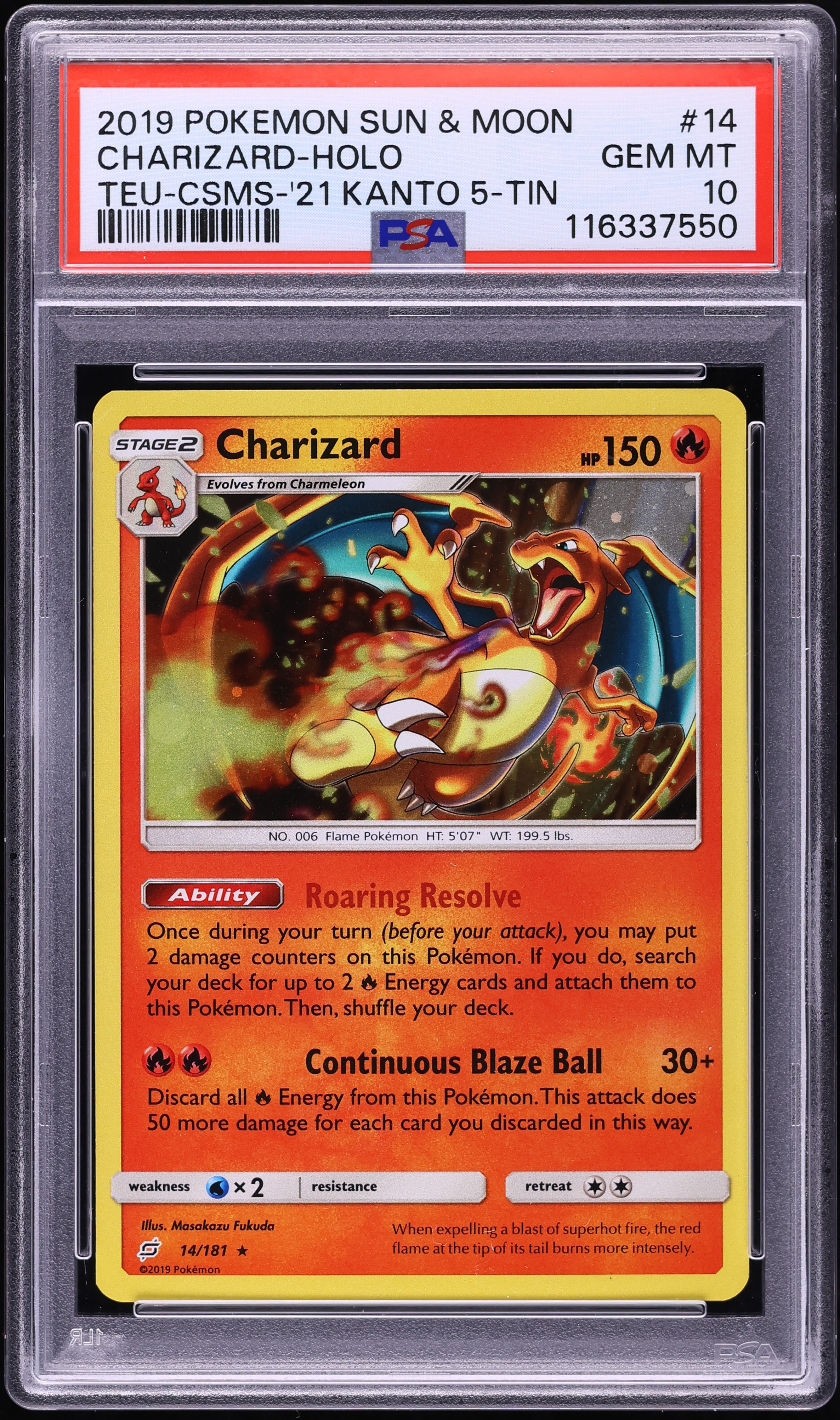 2019 Pokemon Sun & Moon Team Up '21 Kanto Tin Holo Charizard #14 PSA 10 GEM MINT 2019 Pokemon Sun & Moon Team Up '21 Kanto Tin Holo Charizard #14 PSA 10 GEM MINT