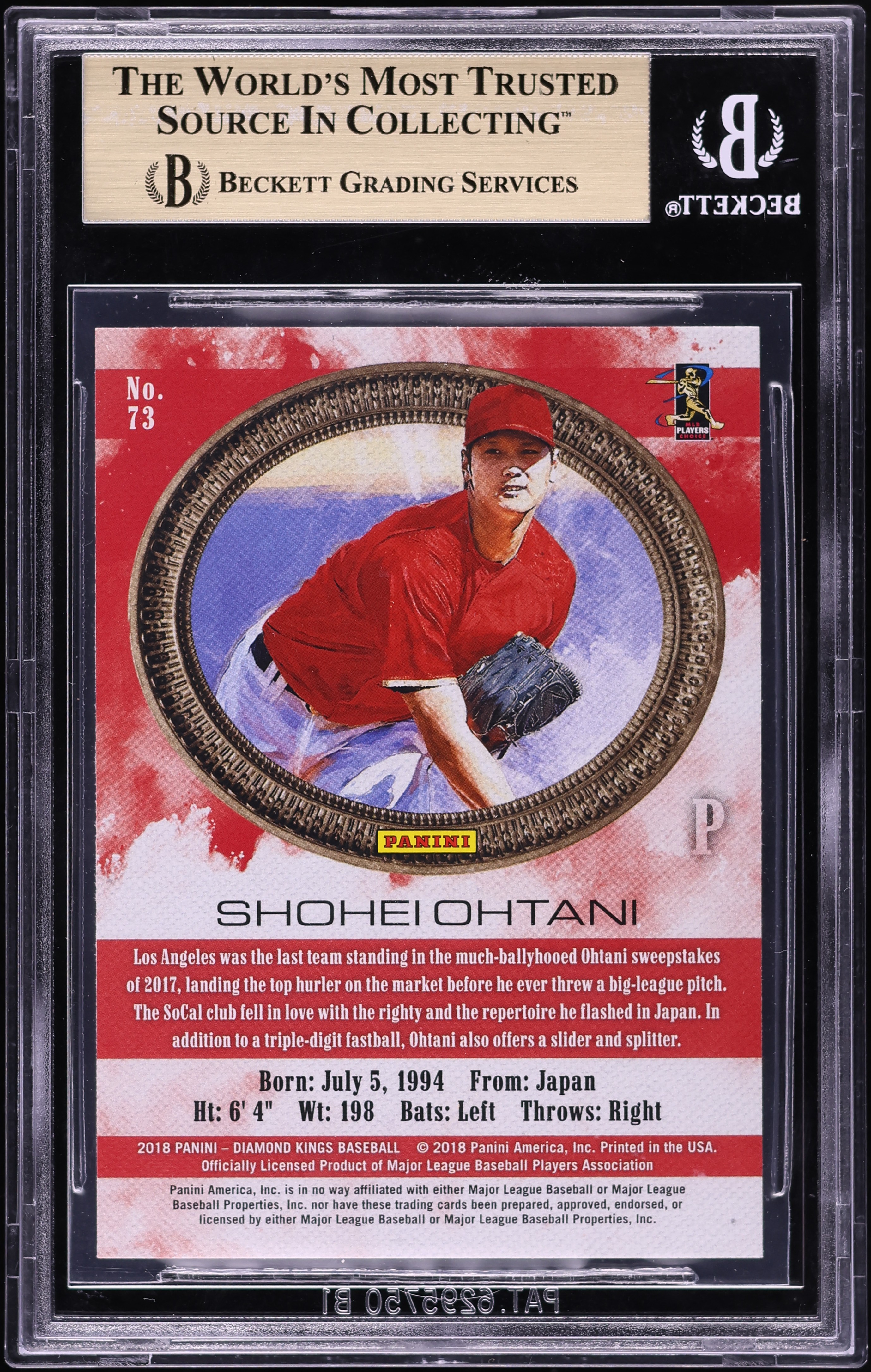 2018 Panini Diamond Kings Shohei Ohtani ROOKIE #73 BGS 10 PRISTINE