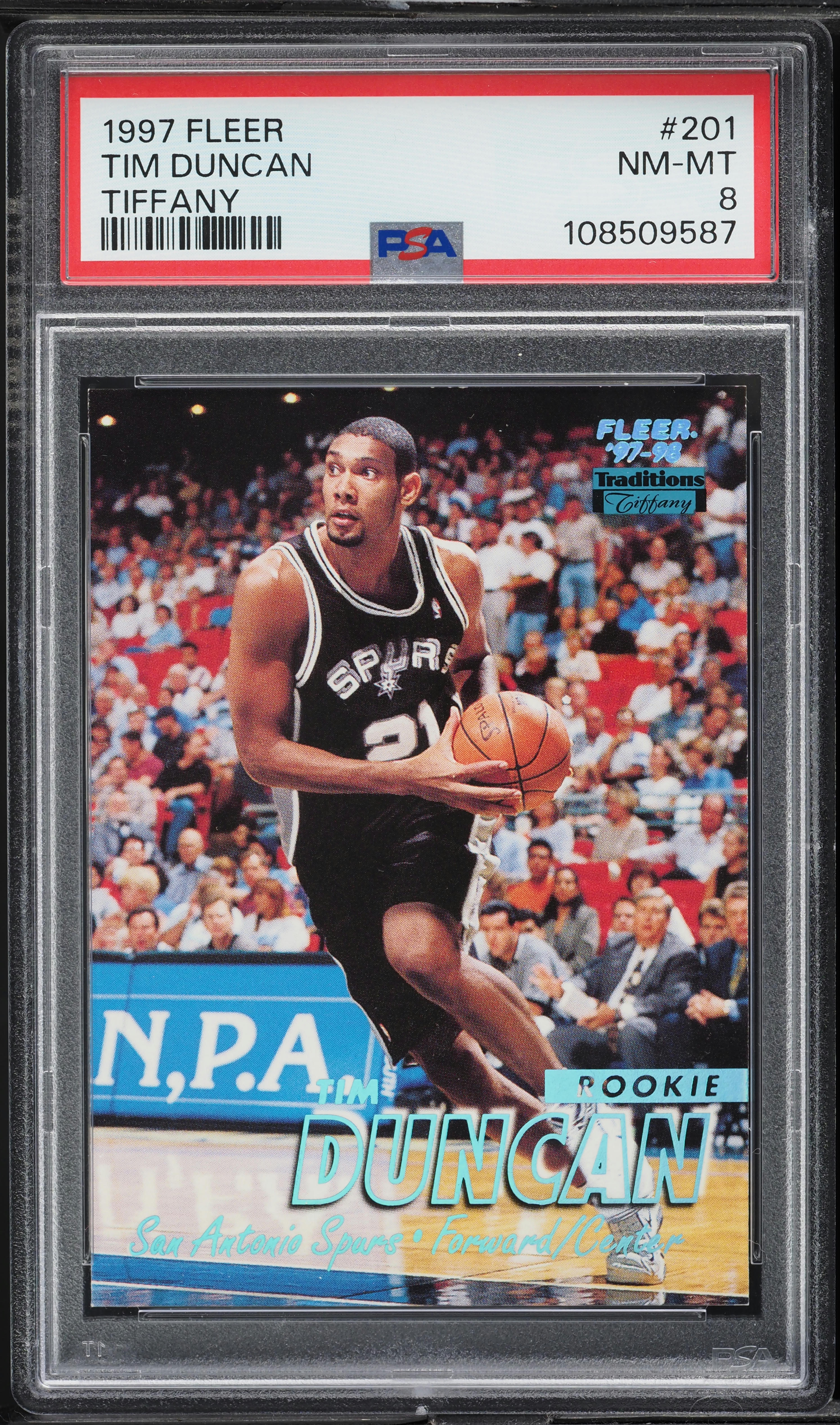 1997 Fleer Tiffany Tim Duncan ROOKIE #201 PSA 8 NM-MT on Fanatics