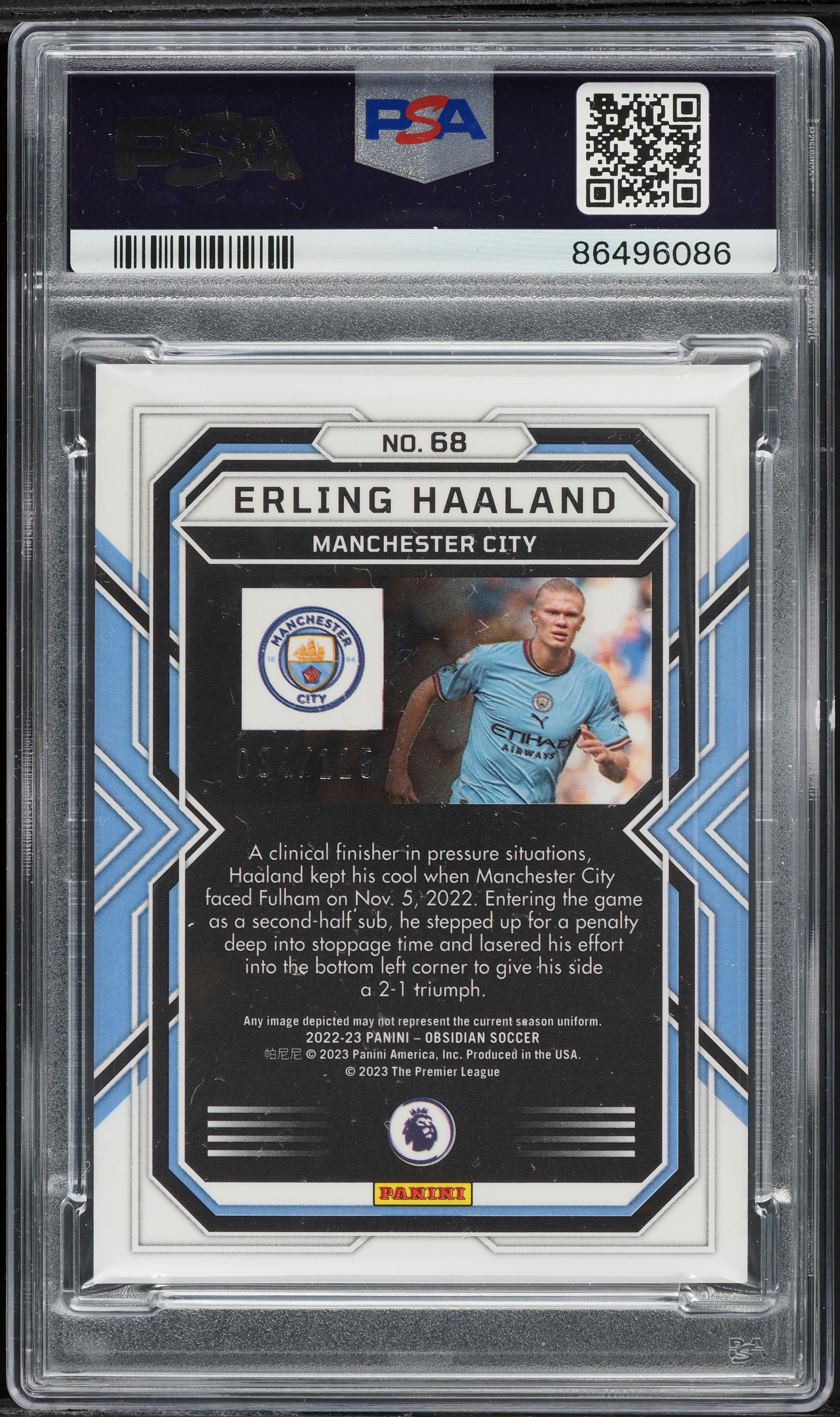 2022 Panini Obsidian Erling Haaland /115 #68 PSA 9 MINT on
