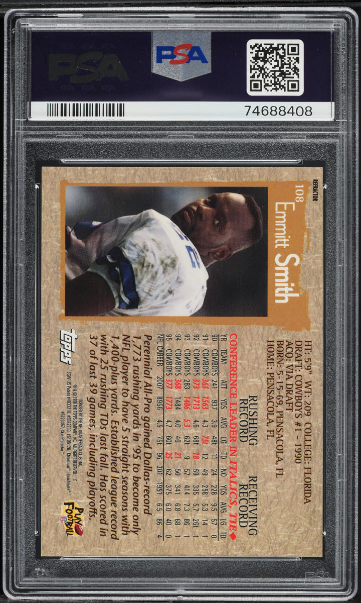 1996 Topps Chrome Refractor Emmitt Smith #108 PSA 8 NM-MT