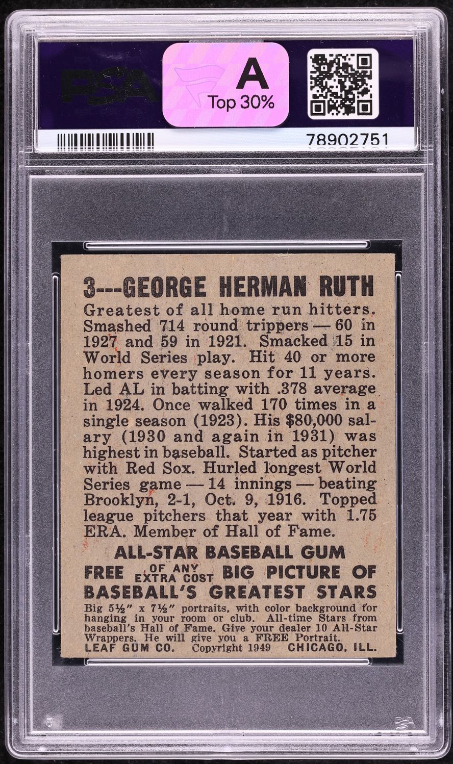 1948 Leaf Babe Ruth #3 PSA 2 GD