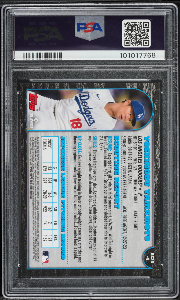2024 Bowman Chrome 25th Red Ref Yoshinobu Yamamoto ROOKIE 5/5 #4 PSA 10 GEM MINT