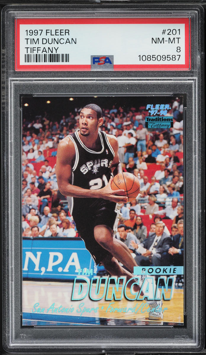 1997 Fleer Tiffany Tim Duncan ROOKIE #201 PSA 8 NM-MT
