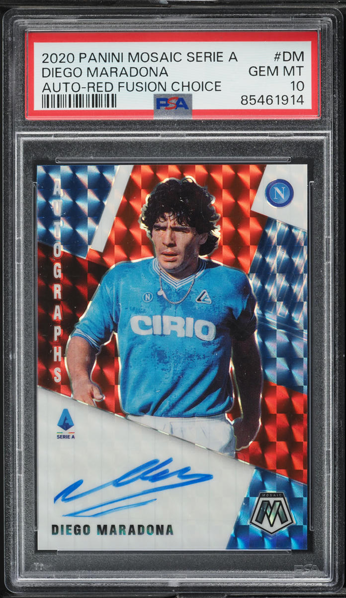 2020 Panini Mosaic Serie A Red Fusion Choice Diego Maradona AUTO #A-DM PSA 10
