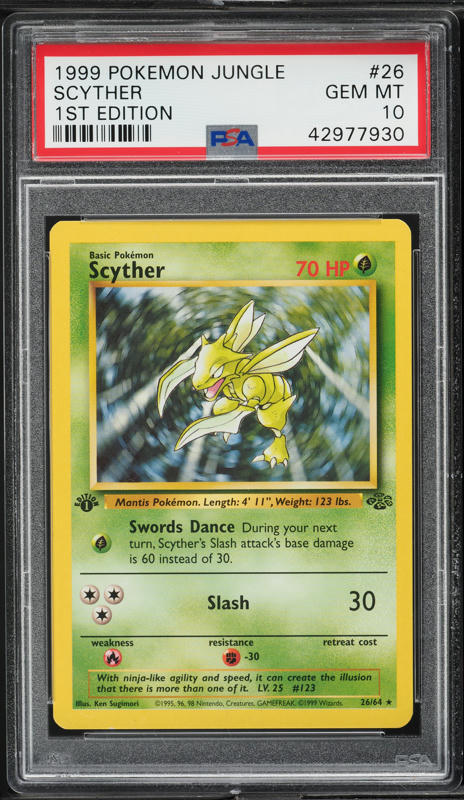 1999 Pokemon Jungle 1st Edition Scyther #26 PSA 10 GEM MINT on