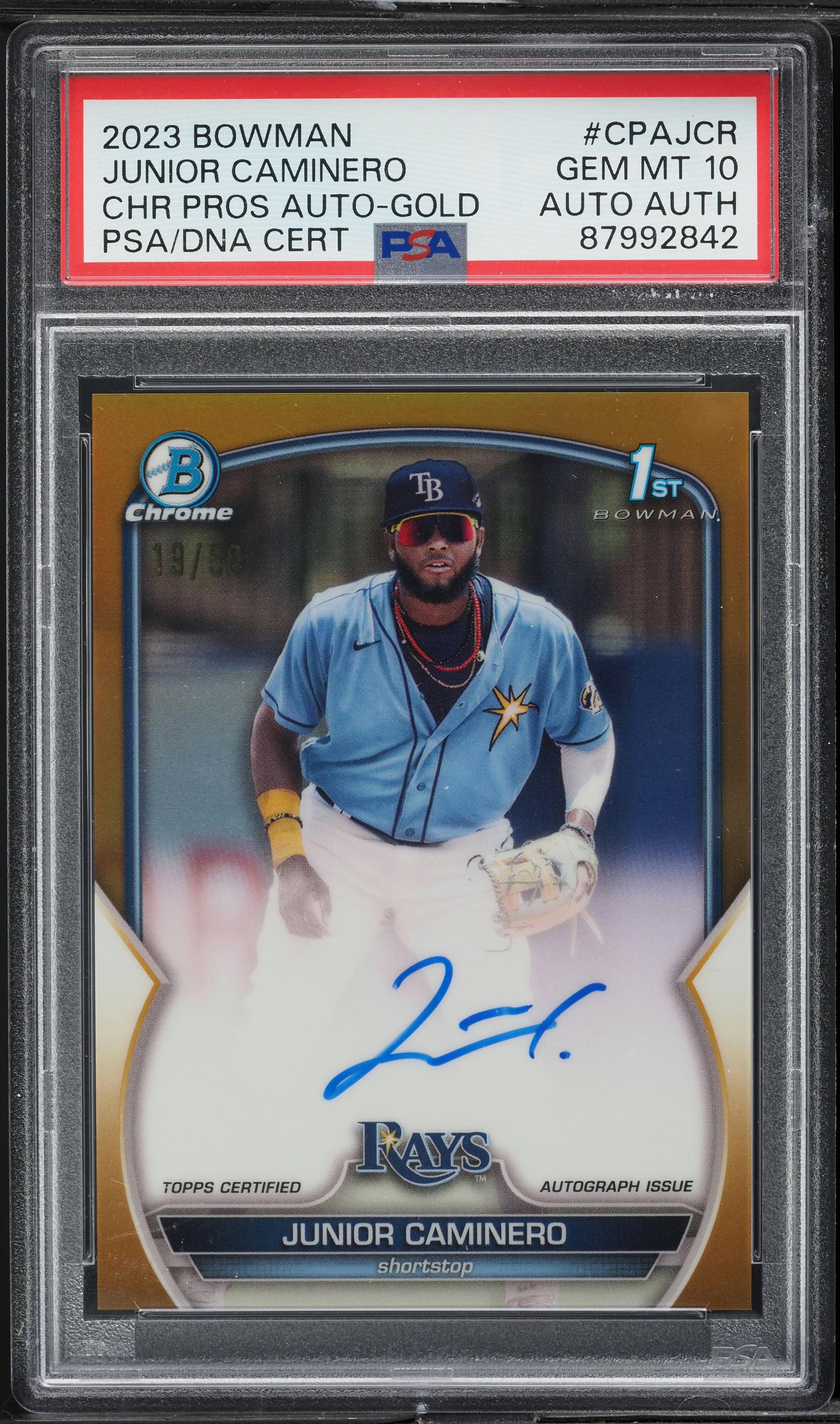 2023 Bowman Chrome Gold Refractor Junior Caminero PROSPECT AUTO 
