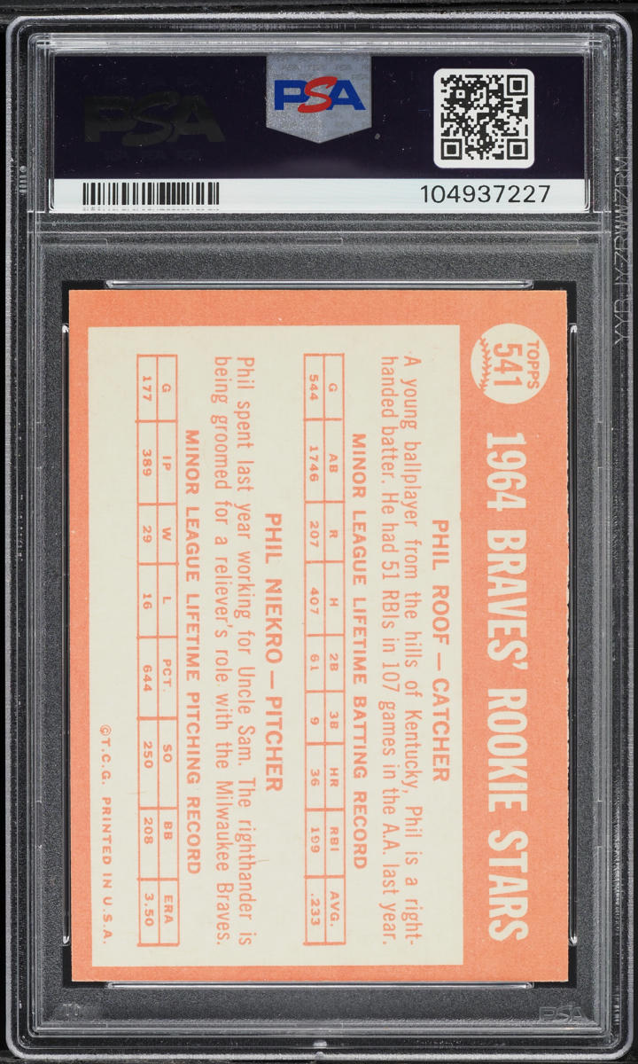 1964 Topps Phil Niekro ROOKIE #541 PSA 8(oc) NM-MT