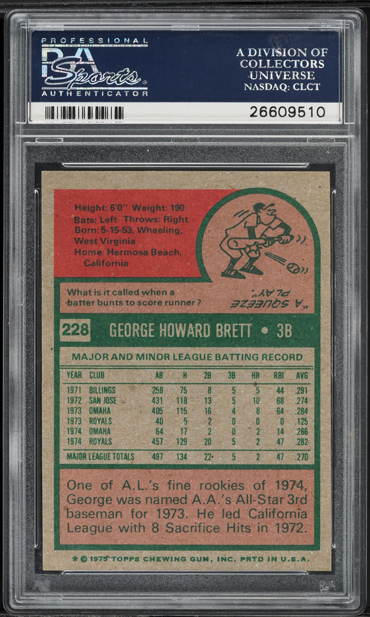 1975 Topps George Brett ROOKIE #228 PSA 9 MINT
