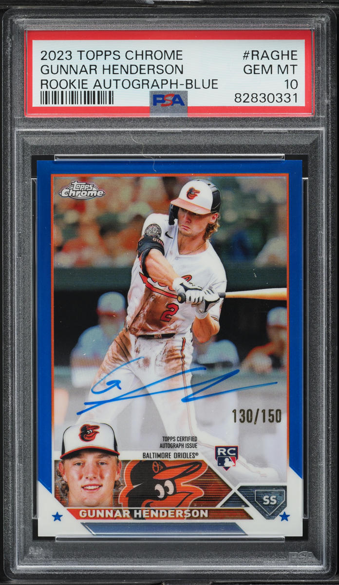 2023 Topps Chrome Blue Refractor Gunnar Henderson ROOKIE AUTO /150 #RAGHE PSA 10