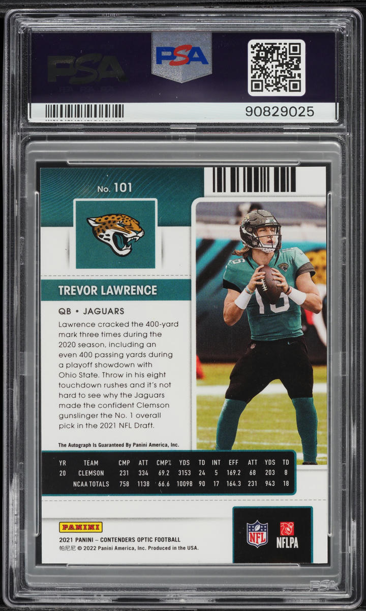 2021 Panini Contenders Optic Trevor Lawrence ROOKIE AUTO #101 PSA