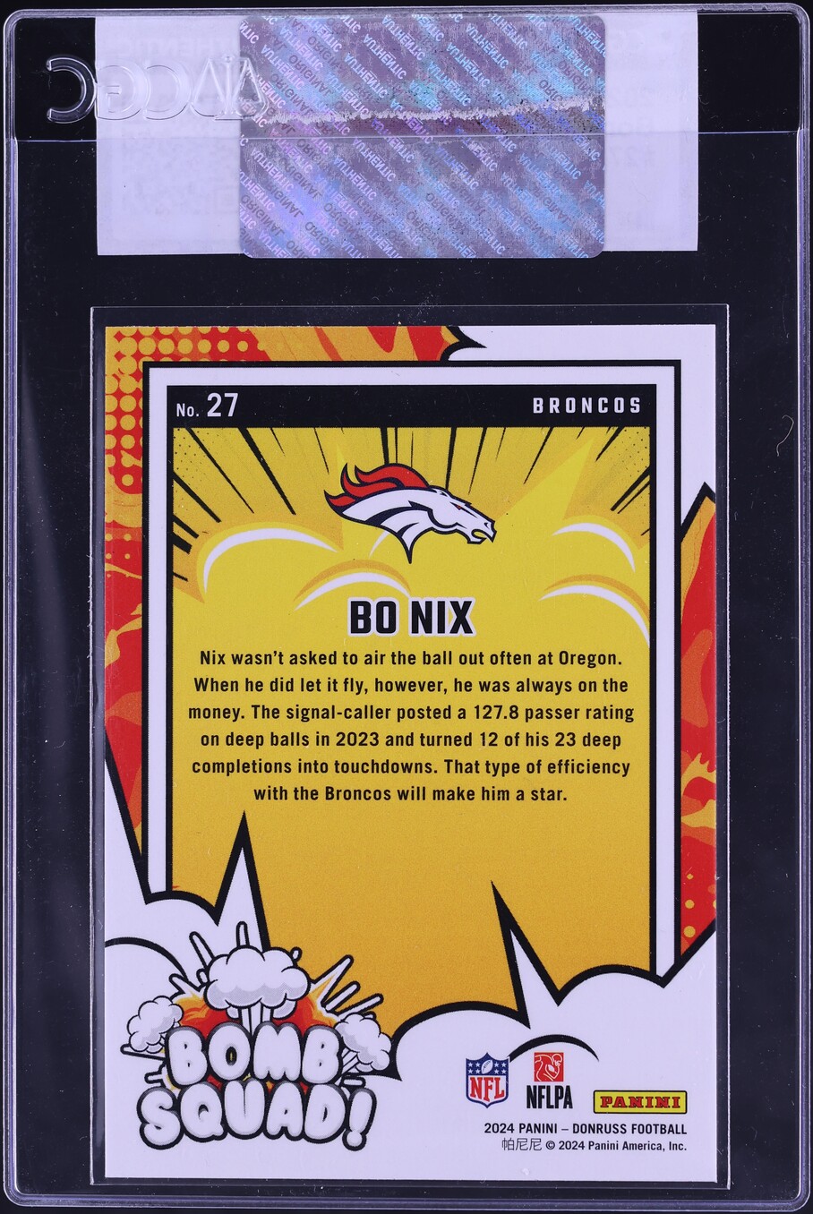 2024 Donruss Bomb Squad! Bo Nix ROOKIE #27 CGC AUTH