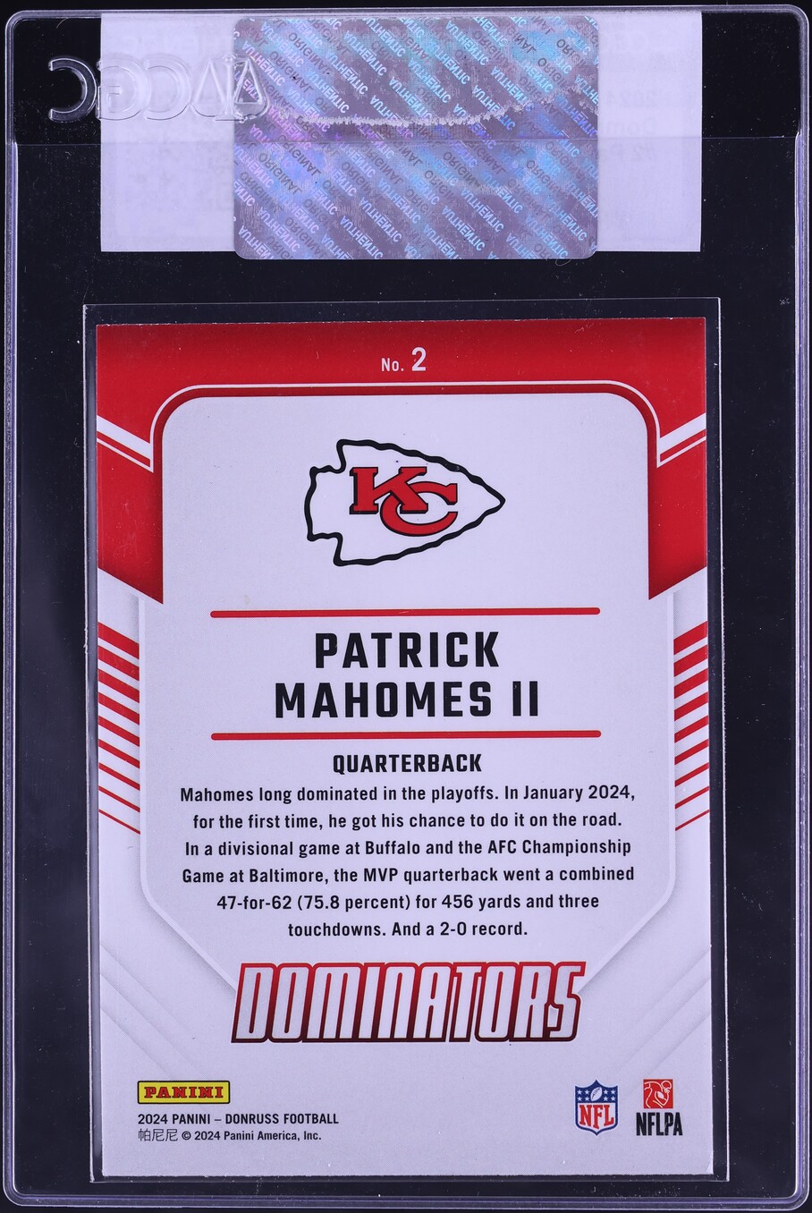 2024 Donruss Dominators Patrick Mahomes II #2 CGC AUTH