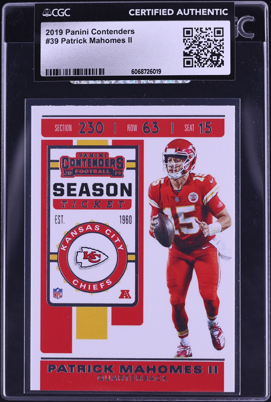 2019 Panini Contenders Patrick Mahomes II #39 CGC AUTH