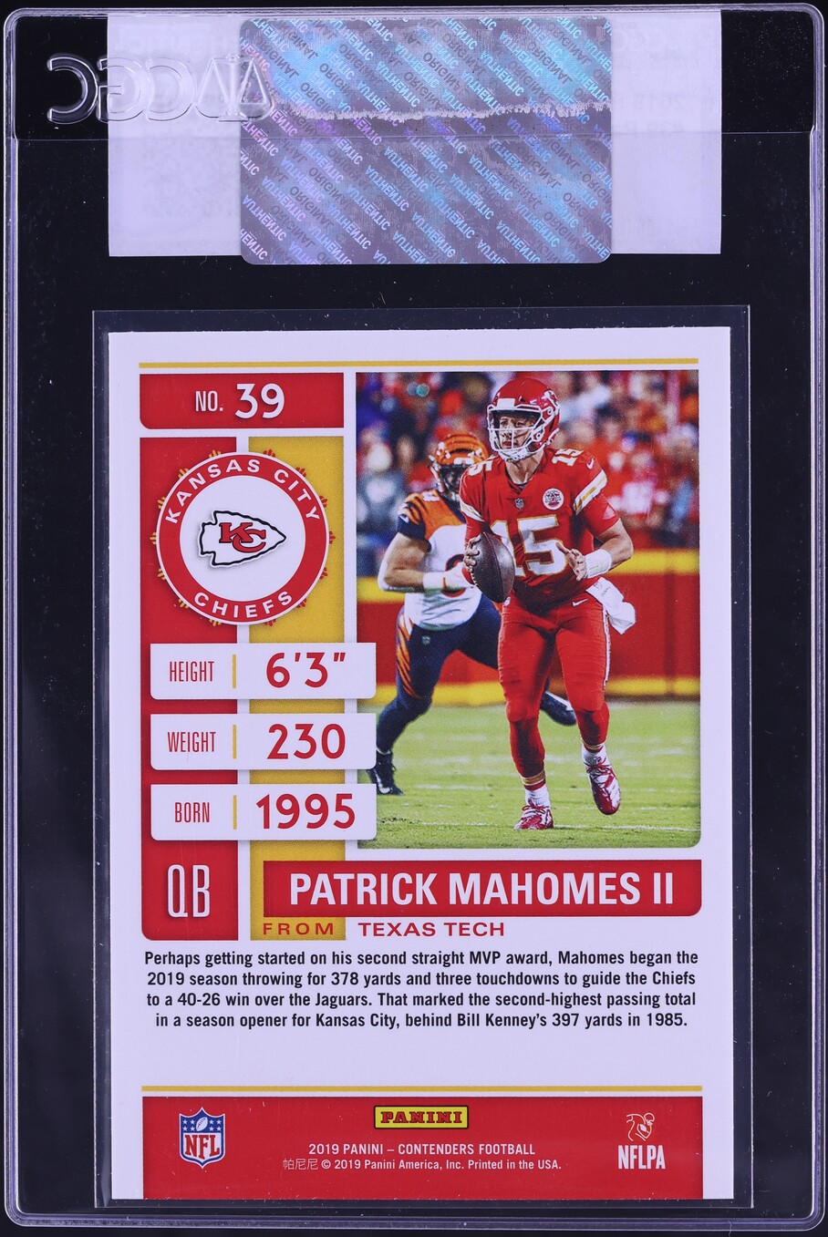 2019 Panini Contenders Patrick Mahomes II #39 CGC AUTH