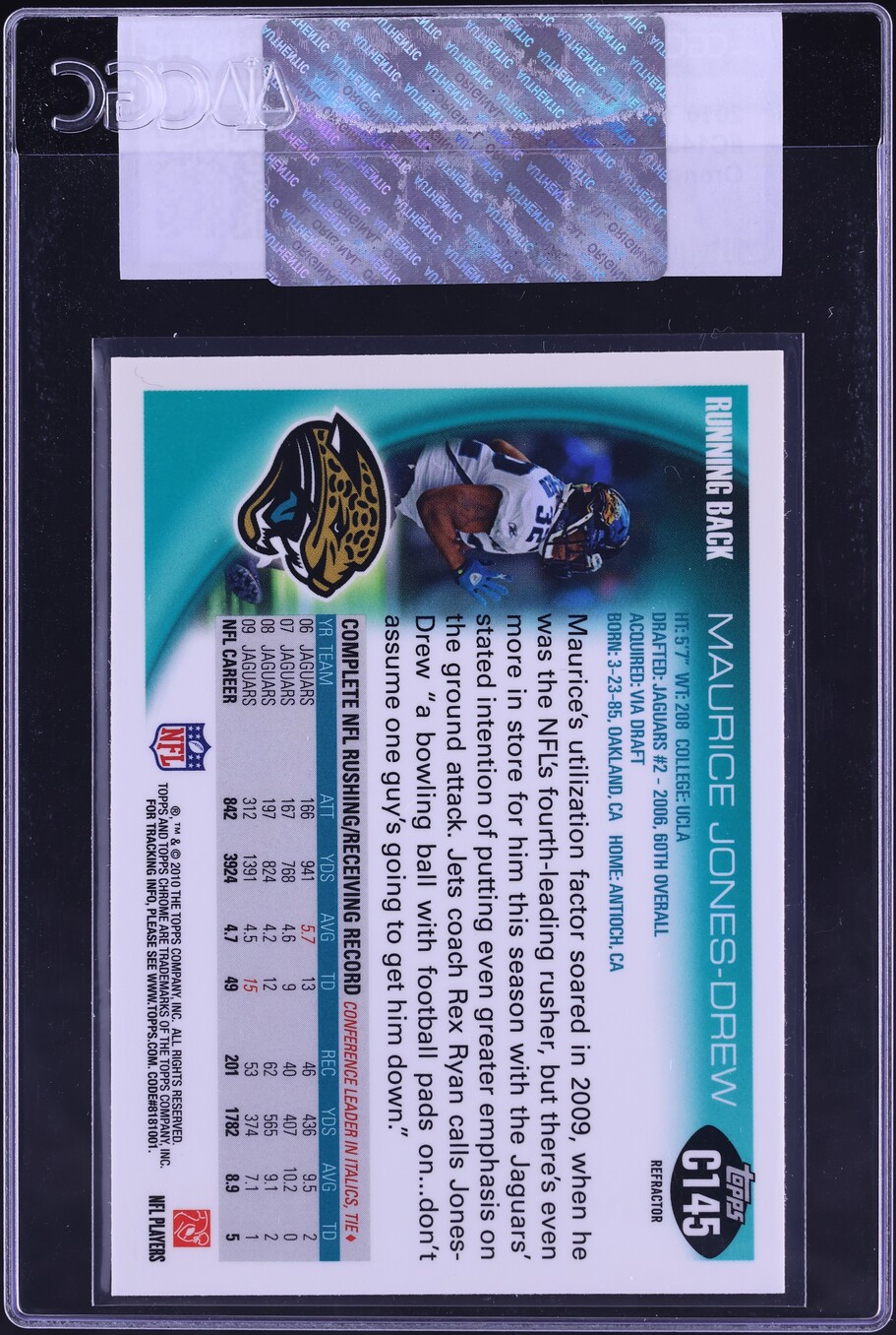 2010 Topps Chrome Orange Refractor Maurice Jones-Drew #C145 CGC AUTH
