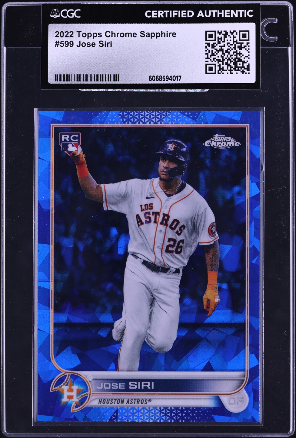 2022 Topps Chrome Sapphire Jose Siri ROOKIE #599 CGC AUTH