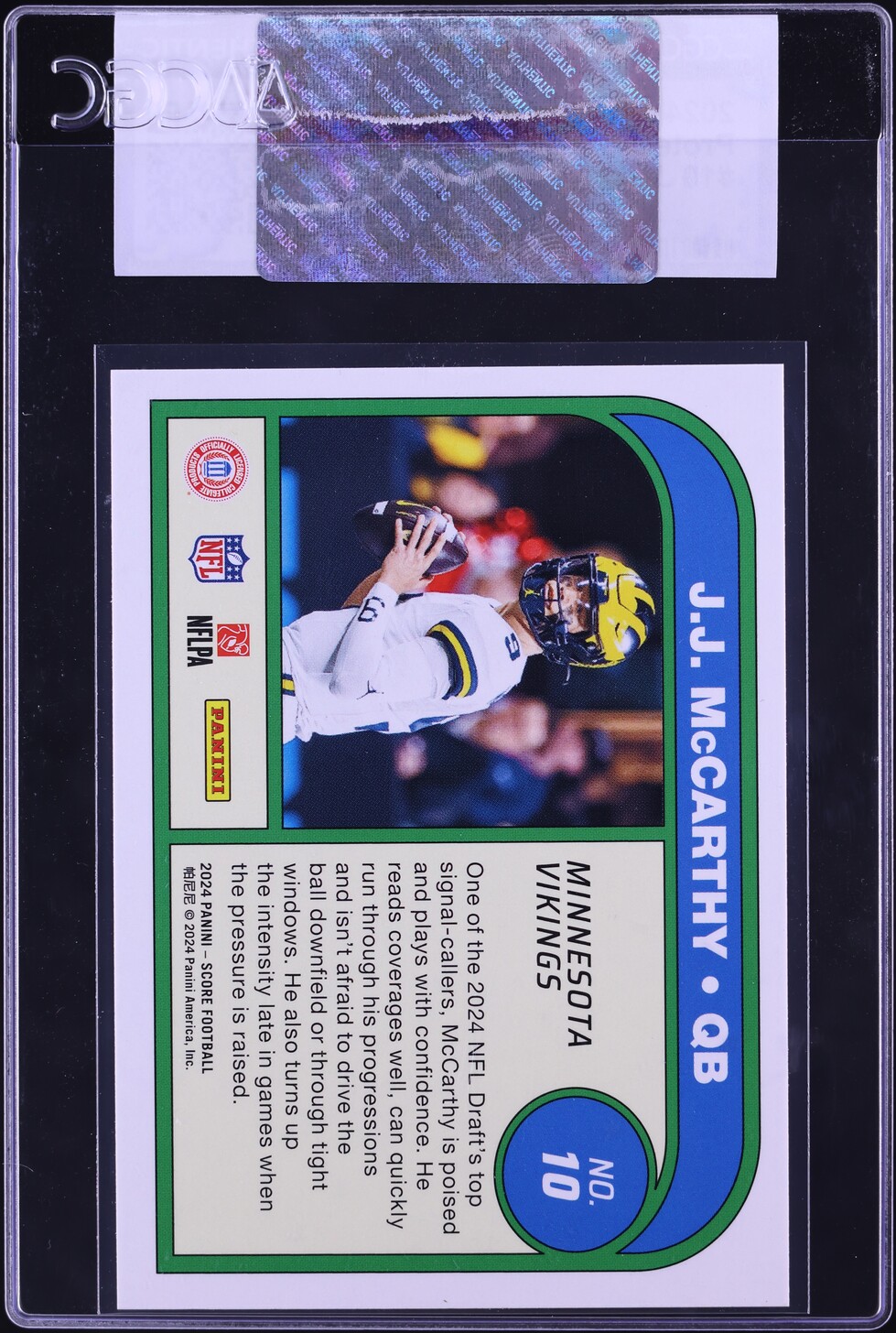 2024 Score Protential J.J. McCarthy ROOKIE #10 CGC AUTH